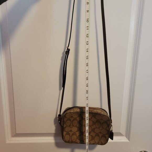 COACH Mini Camera Bag In Signature Canvas Khaki Saddle - Picture 9 of 16